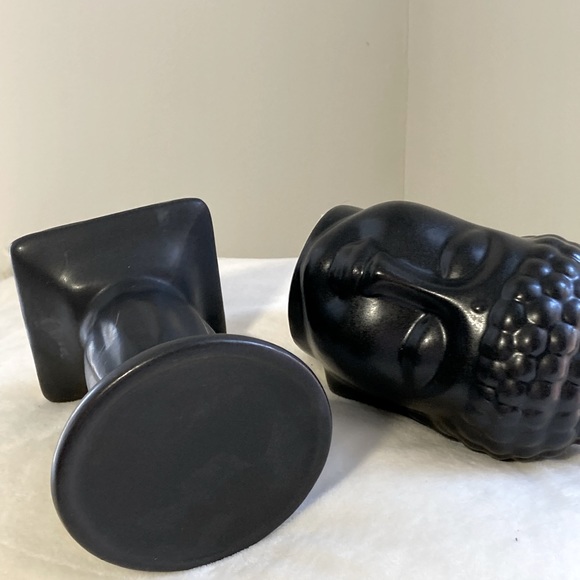 NWT Set of Buddha Statue - Stand Head Bust Figurine -Stand Black Glazed Ceramic - Picture 9 of 11